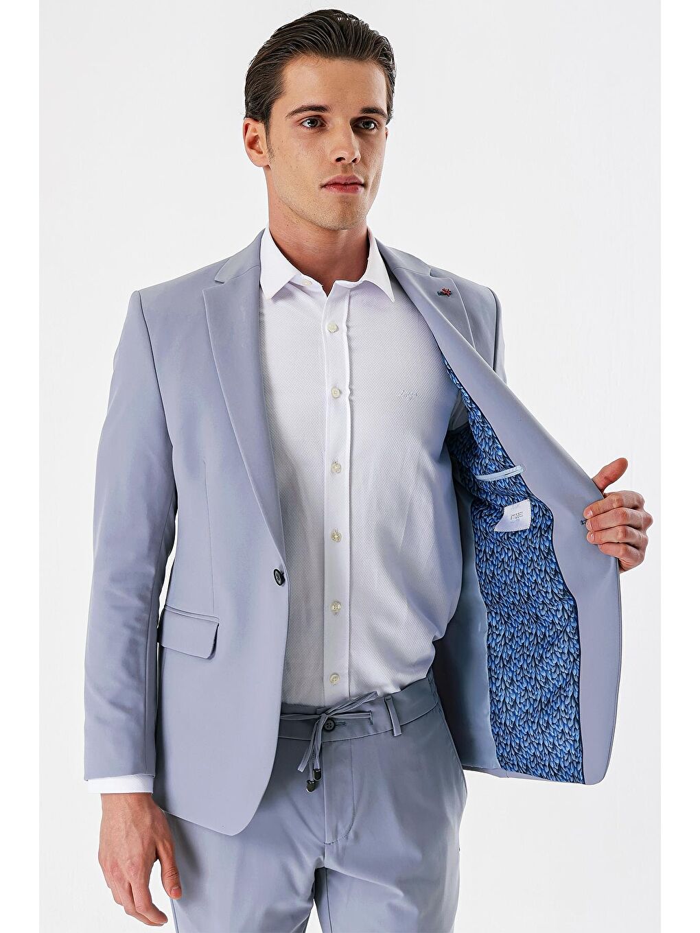 Koyu Mavi Mono Yaka Çift Yırtmaç Elastanlı 6 Drop Slim Fit Dar Kesim Klasik Takım Elbise 1001240164-6