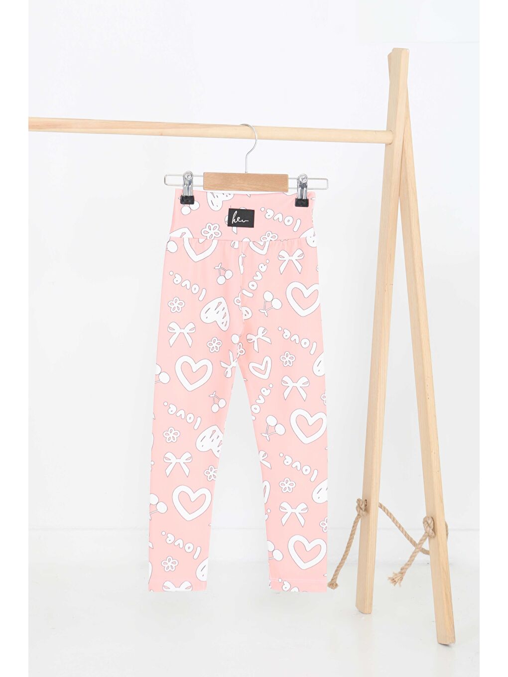 Pembe Kız Çocuk Pudra Baskılı Armalı Tayt - 27202