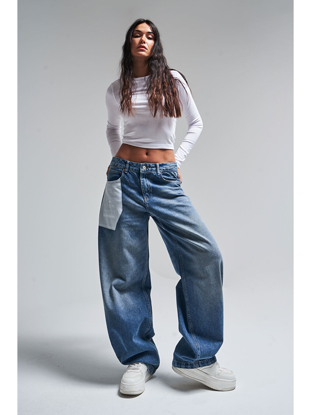 Mavi Kadın Jean Rengi 4S584 Cep Detaylı Baggy Fit Denim