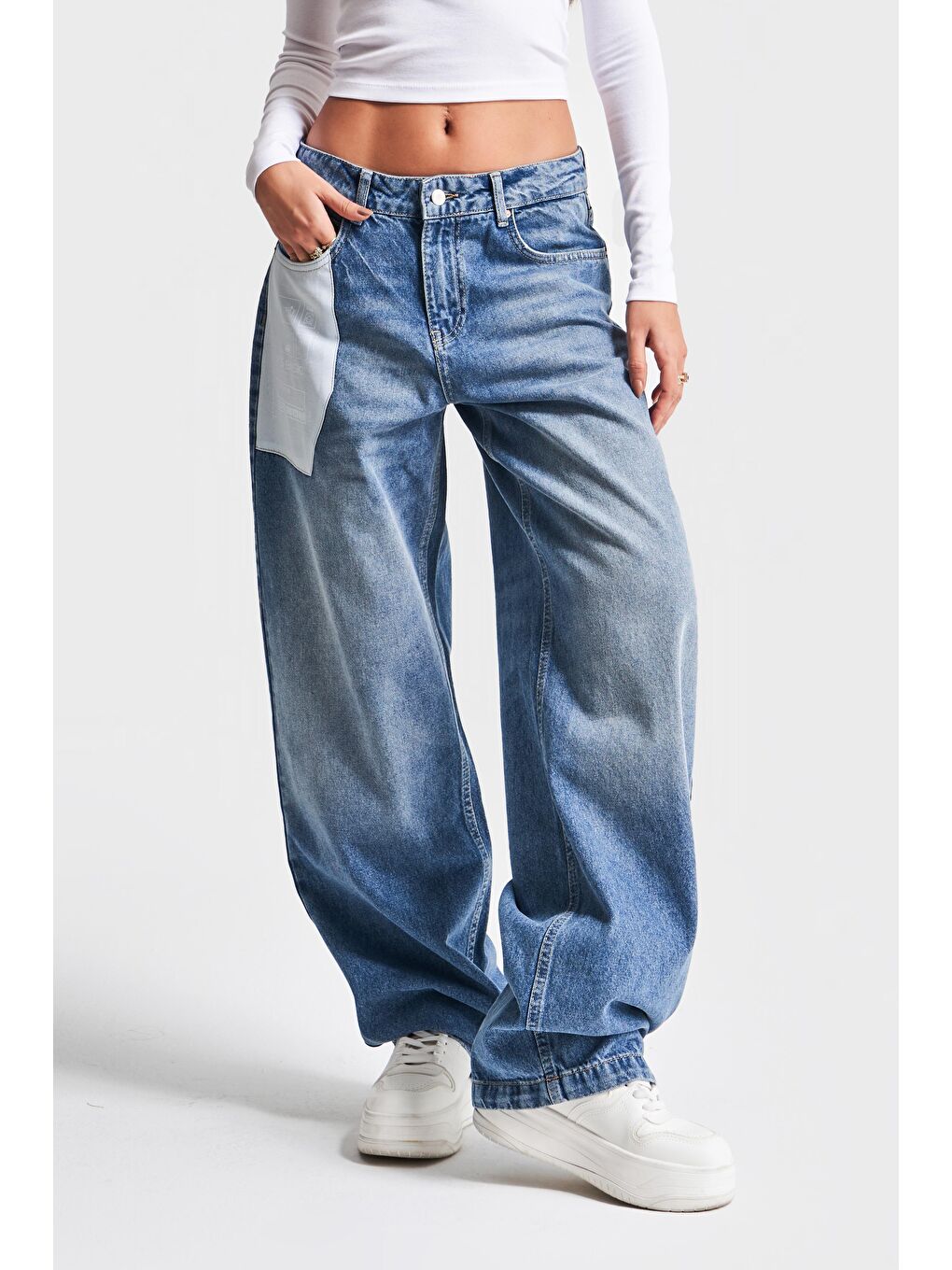Mavi Kadın Jean Rengi 4S584 Cep Detaylı Baggy Fit Denim-2
