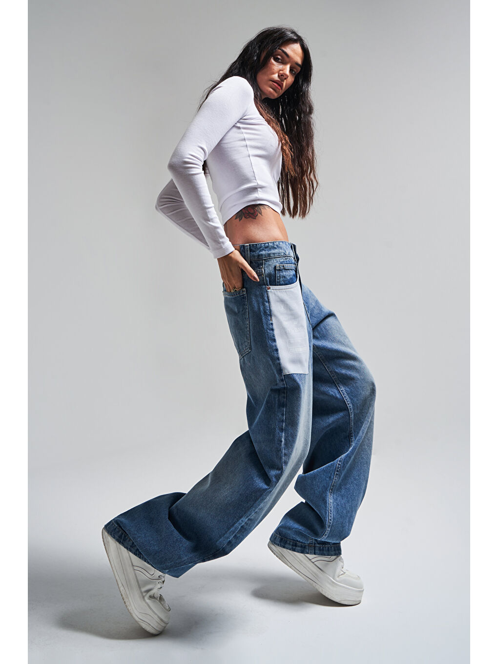 Mavi Kadın Jean Rengi 4S584 Cep Detaylı Baggy Fit Denim-4