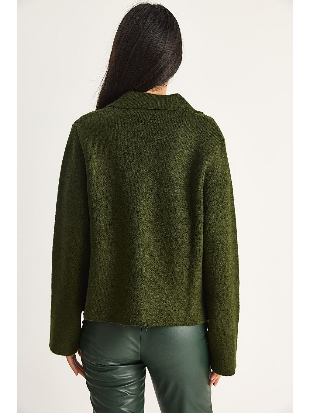 Yeşil Kadın Cepli Hırka-6