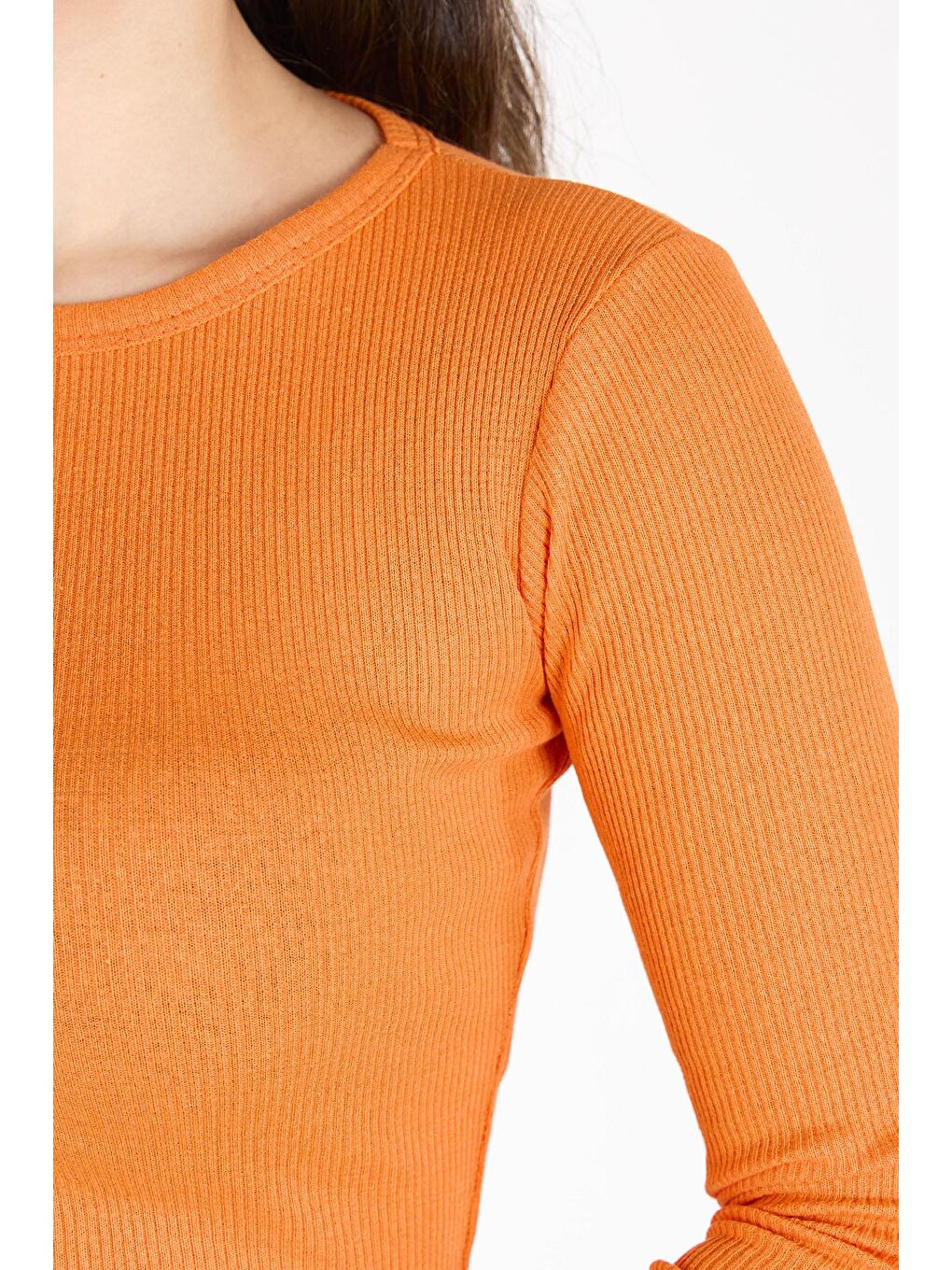 Bisiklet Yaka Kadın Turuncu Crop - 23391-4