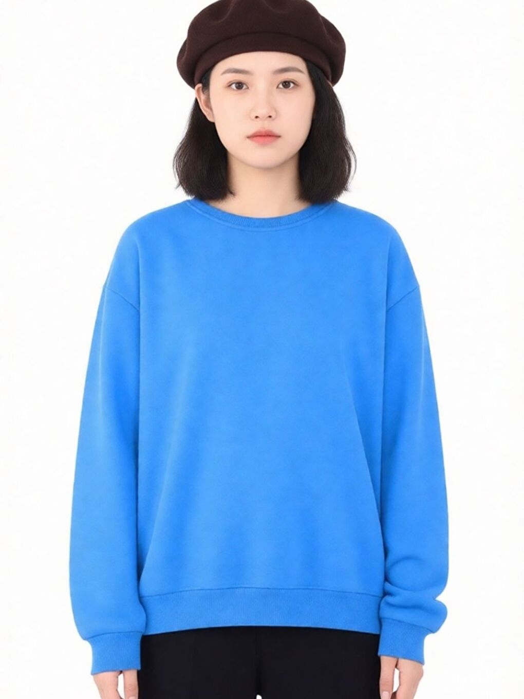 Kadın İndigo Oversize Düz Yumuşak Sweatshirt