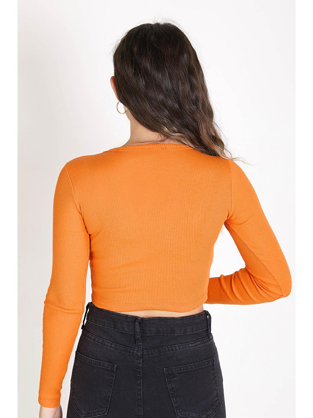 Bisiklet Yaka Kadın Turuncu Crop - 23391-5