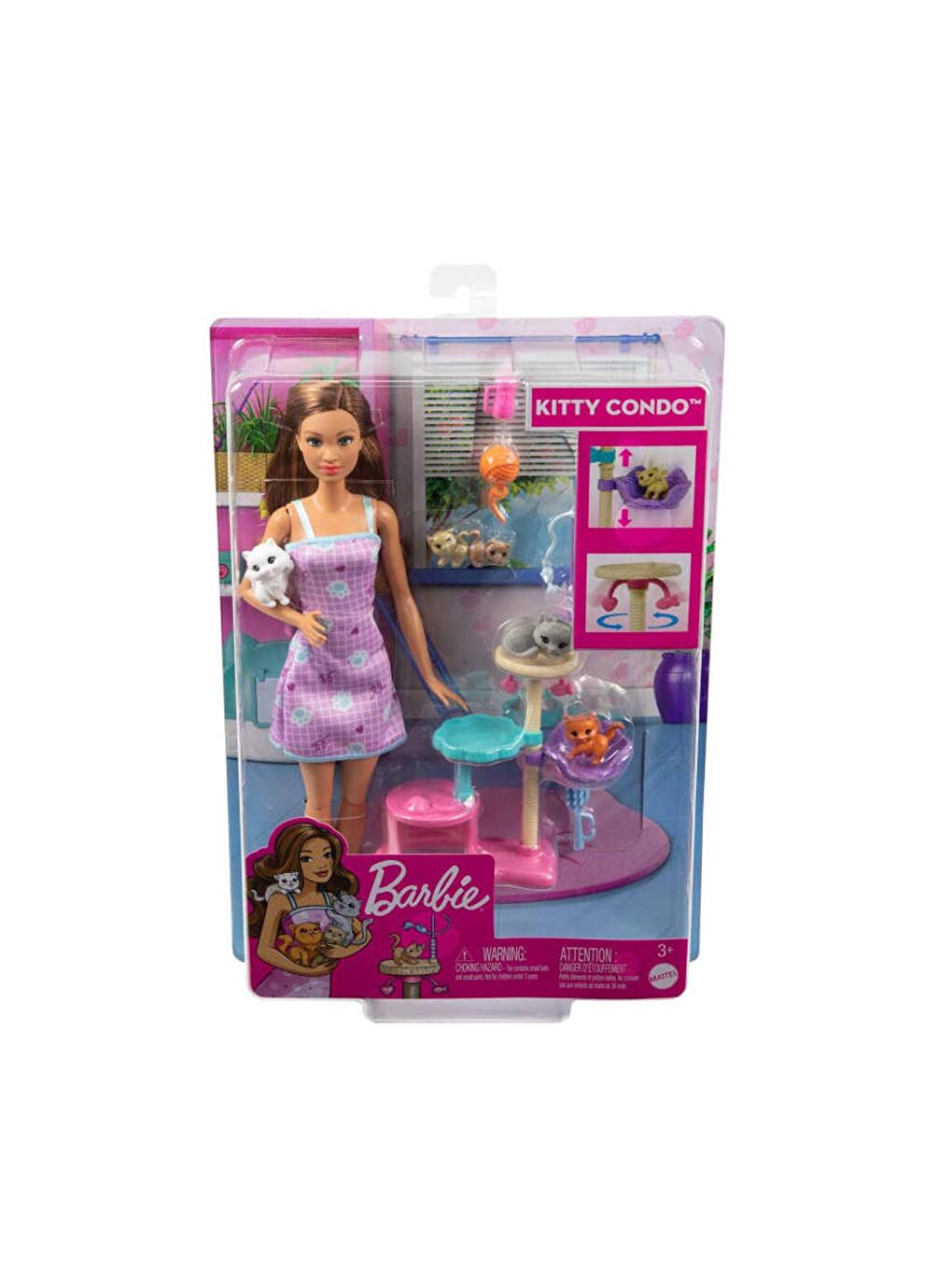 BARBIE Beyaz-Renklibaskı ve Yavru Kedileri Oyun Seti HHB70 - 3