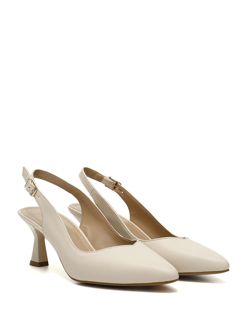 Bej NUDE  Sivri Burun Kadeh Ökçe Arkası Açık Kadın Ayakkabı 38198-1