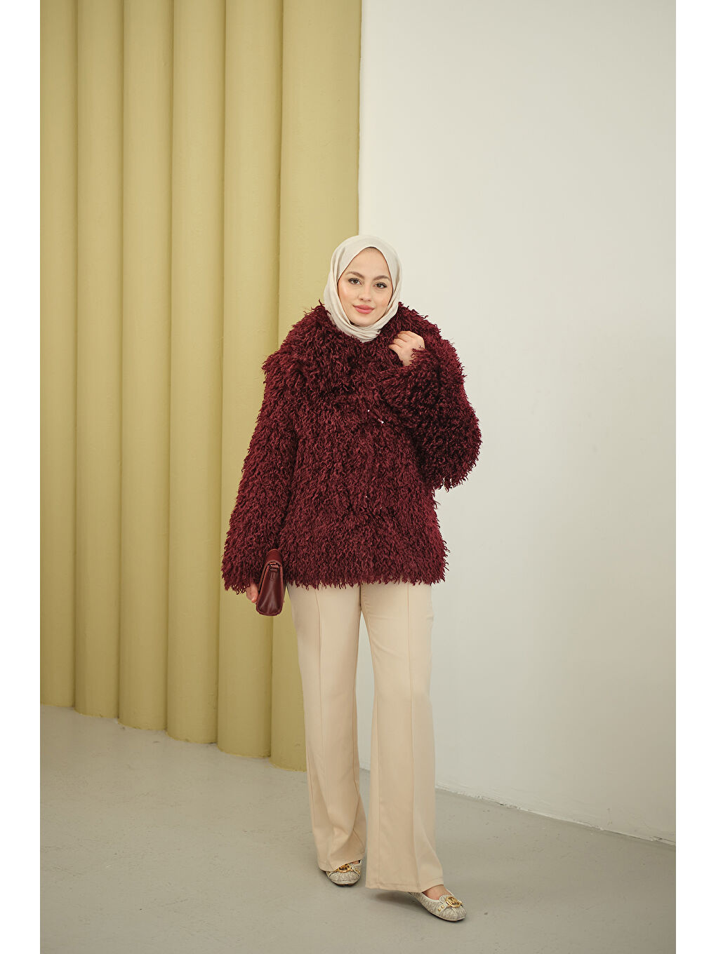Kadın Kıvırcık Astarlı Kürk Bordo-1