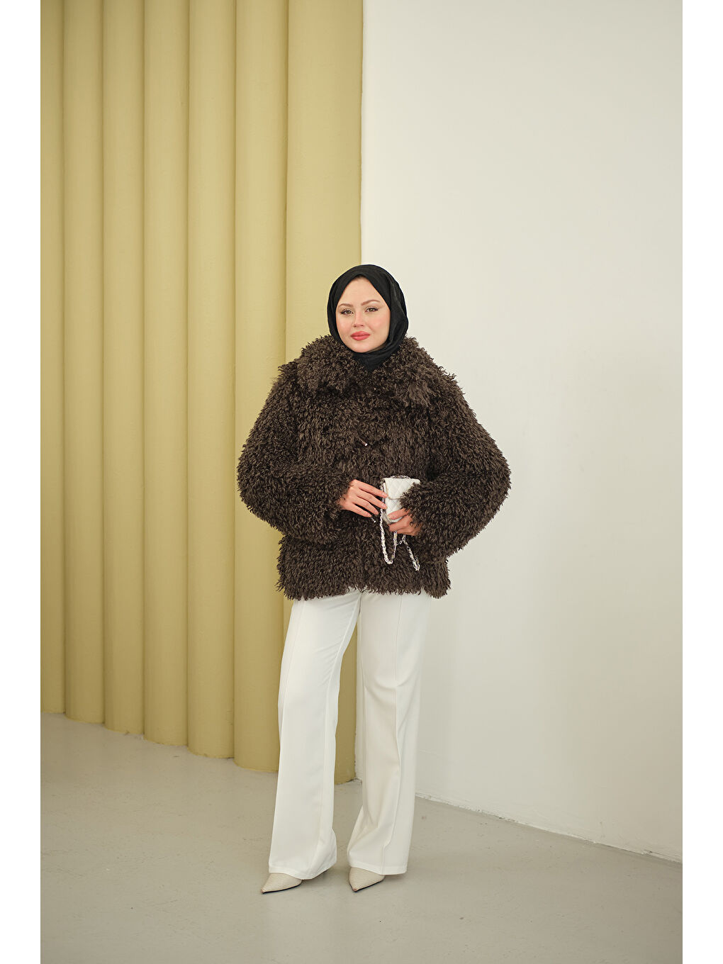 Kadın Kıvırcık Astarlı Kürk Kahverengi-1