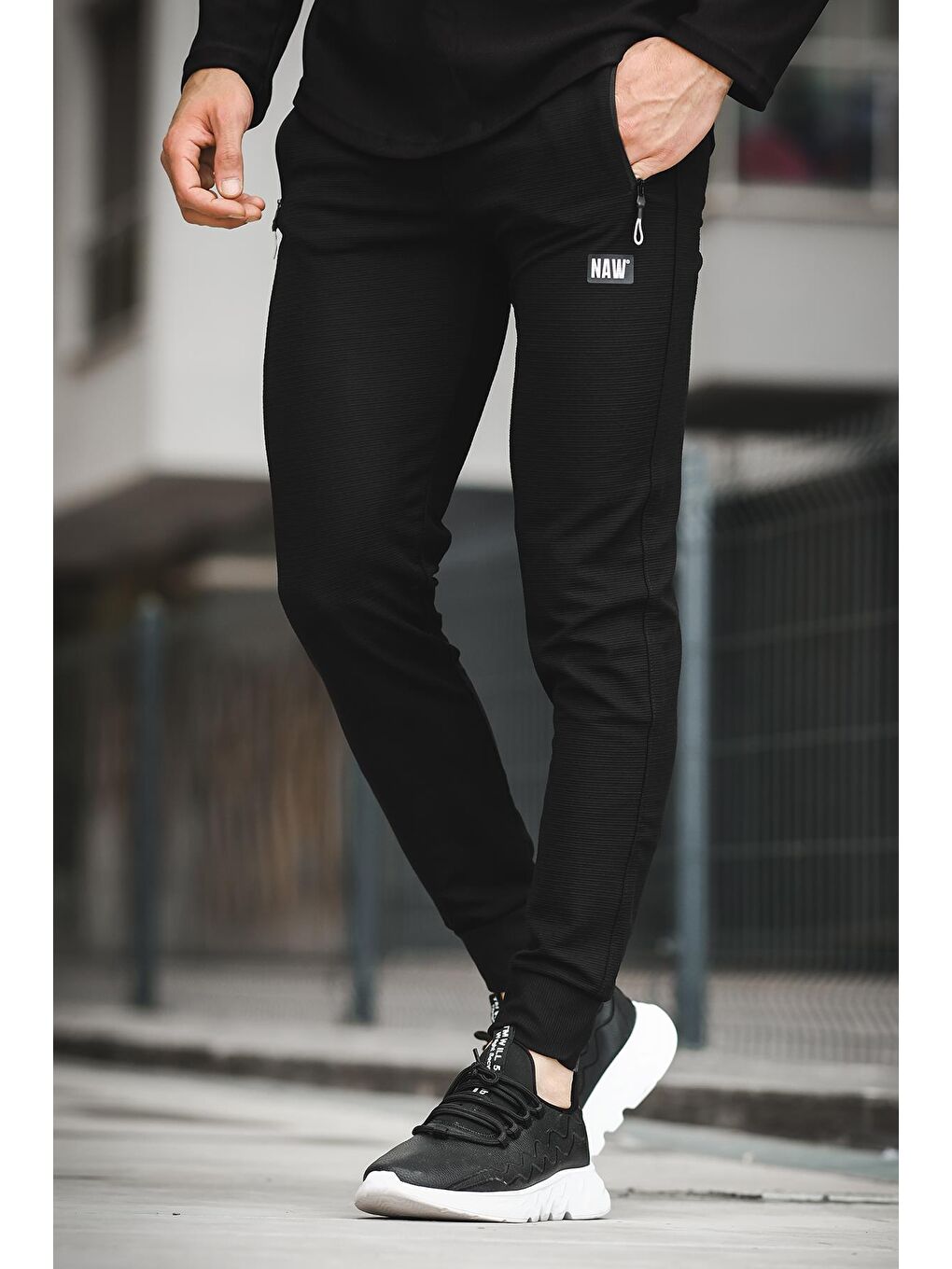 Siyah Naw 402 Lastikli Paça Ottoman Slim Fit Erkek Jogger Eşofman Altı