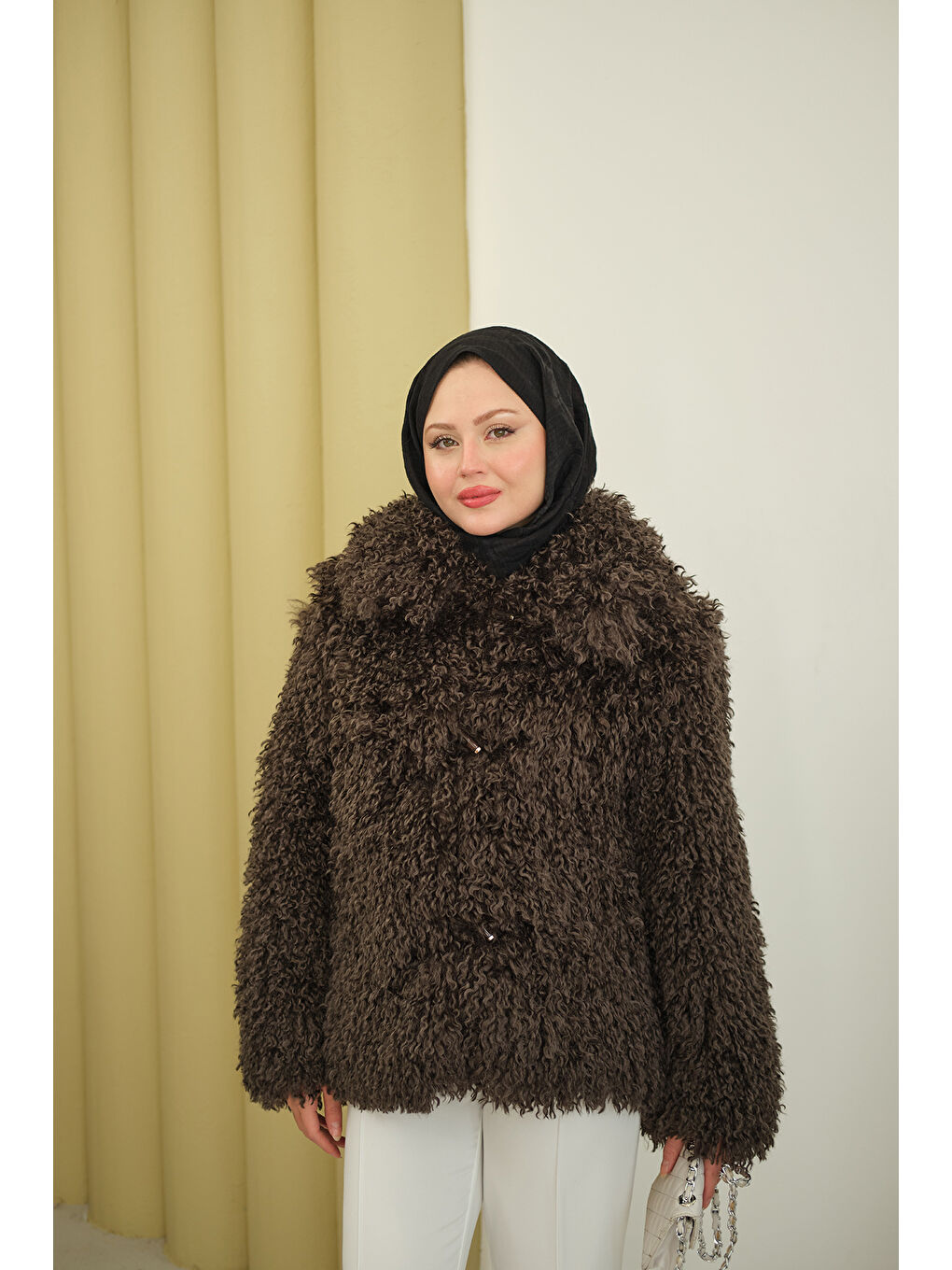 Kadın Kıvırcık Astarlı Kürk Kahverengi-2