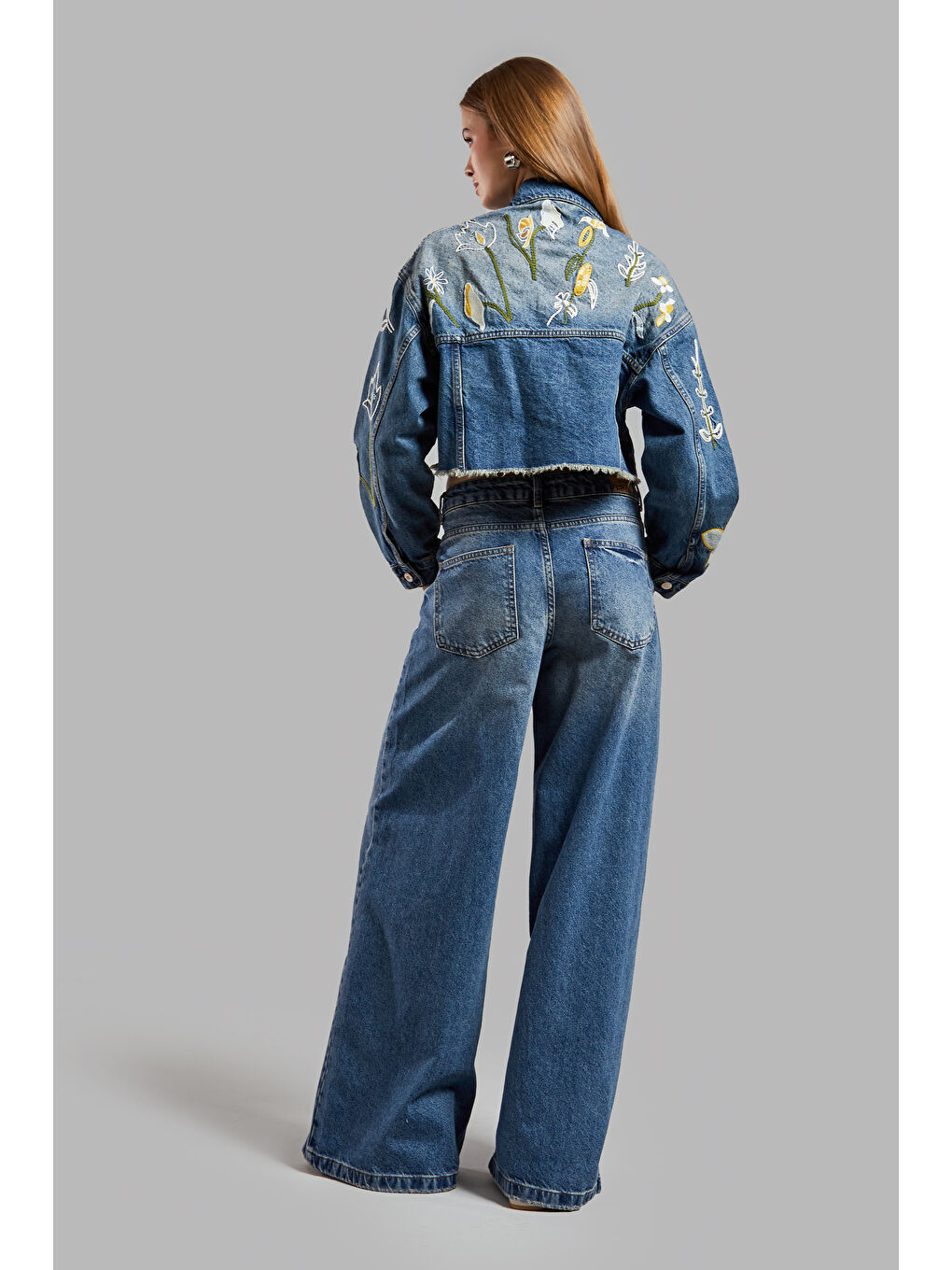 Mavi Kadın Jean Rengi 2S575 Çiçek Nakışlı Bol Kesim Denim-4