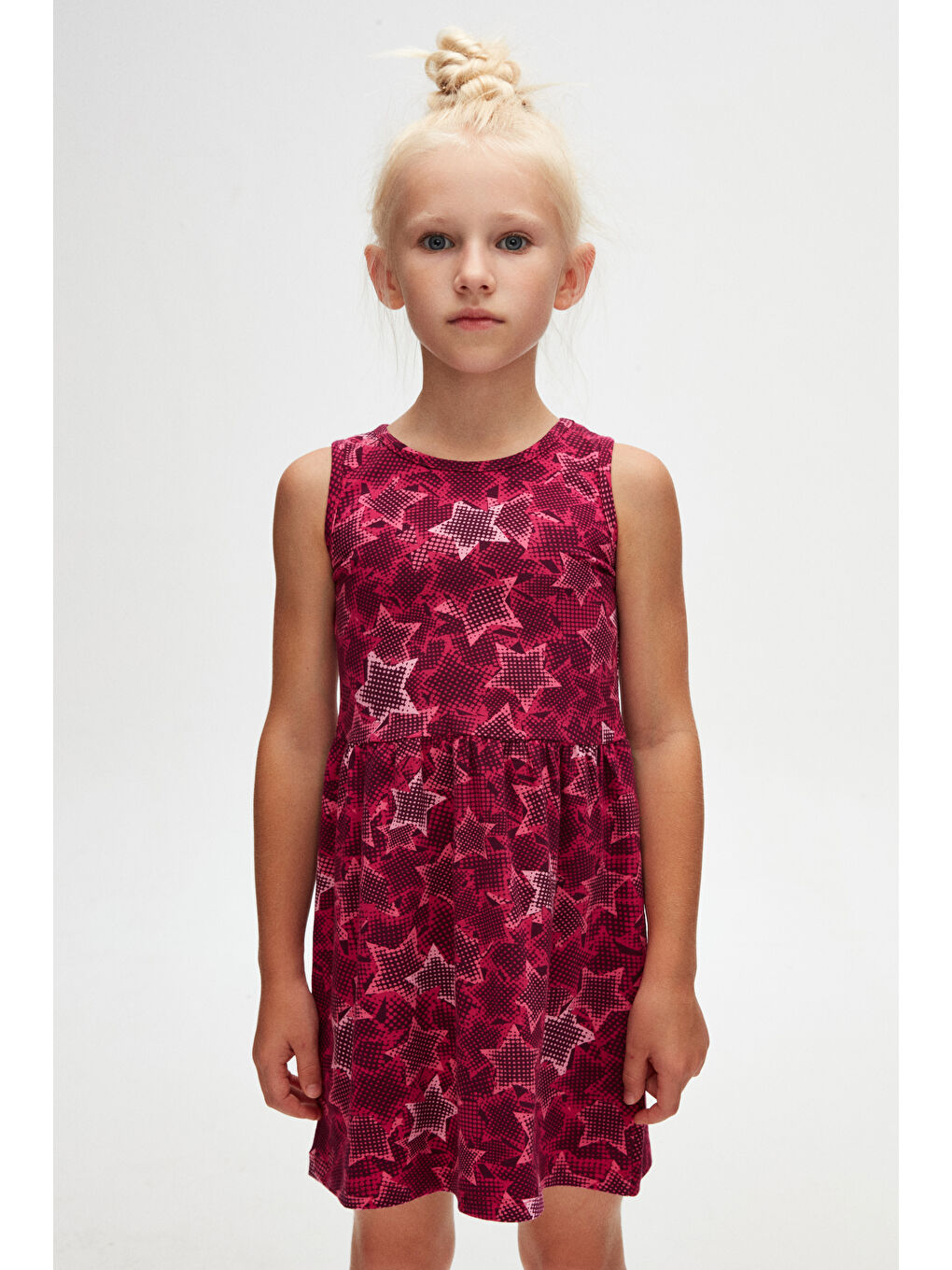 Karışık Pointing Stars Kız Çocuk Desen Kolsuz Elbise-1