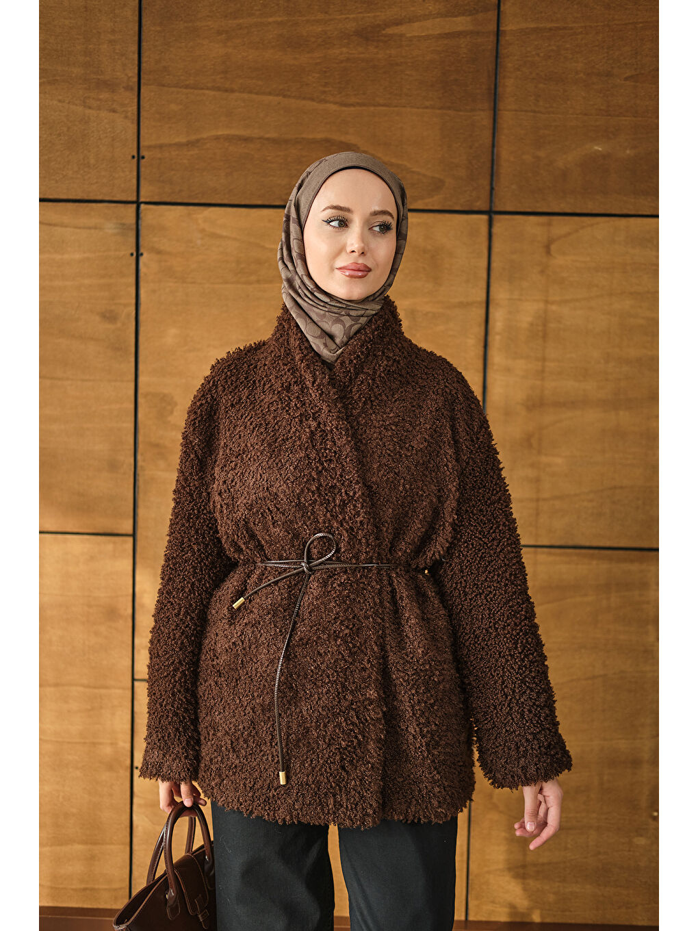 Kadın Astarlı İki İplik Ceket Kahverengi