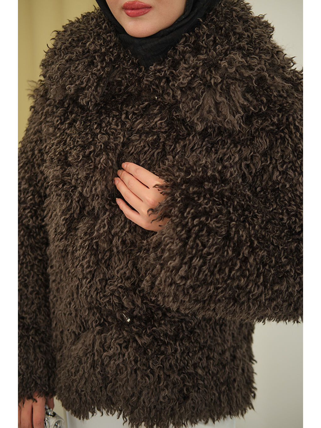 Kadın Kıvırcık Astarlı Kürk Kahverengi-4