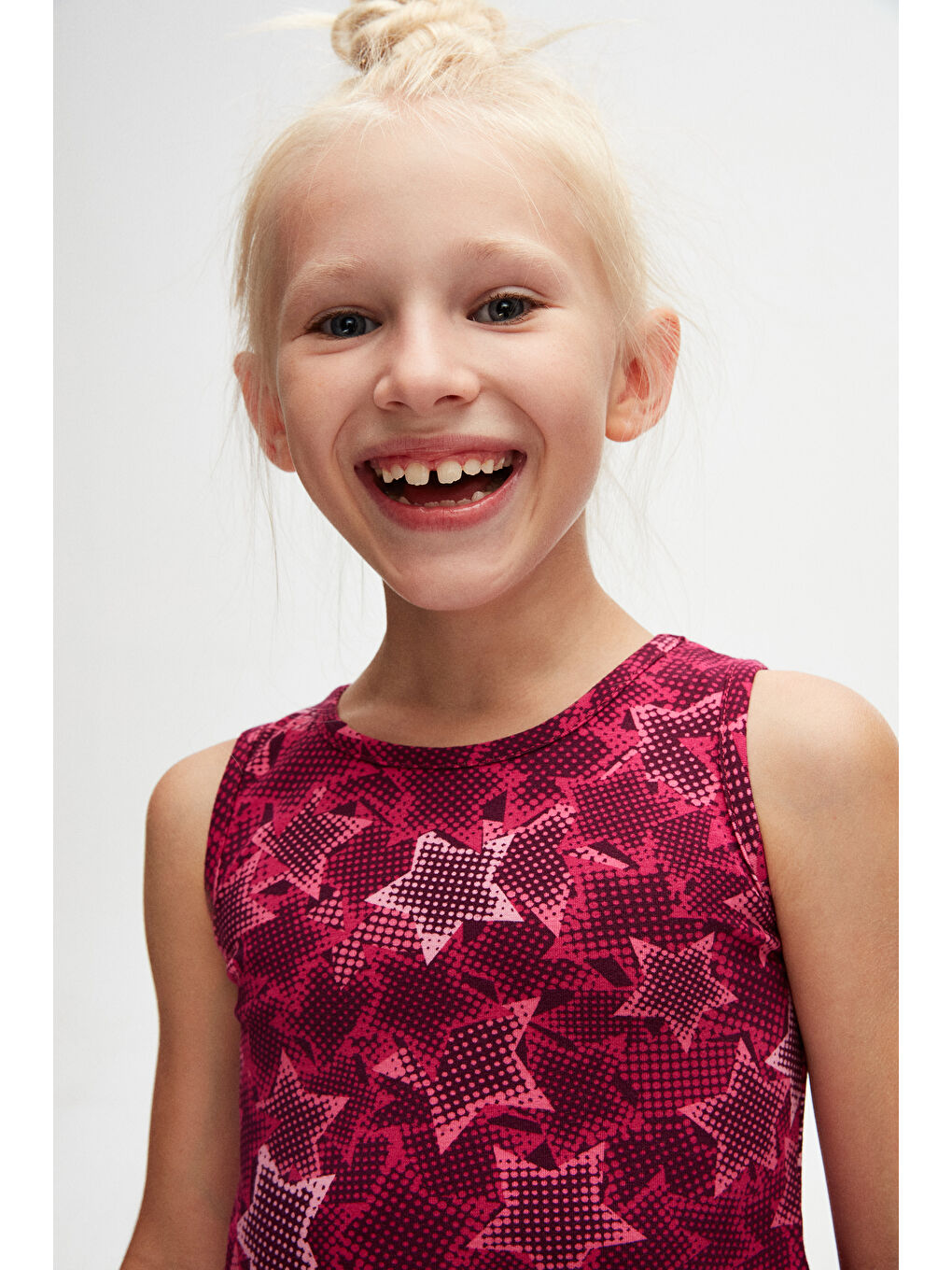 Karışık Pointing Stars Kız Çocuk Desen Kolsuz Elbise-2