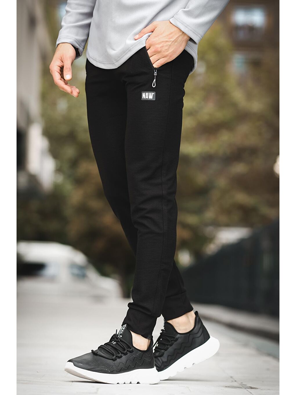 Siyah Naw 402 Lastikli Paça Ottoman Slim Fit Erkek Jogger Eşofman Altı-1