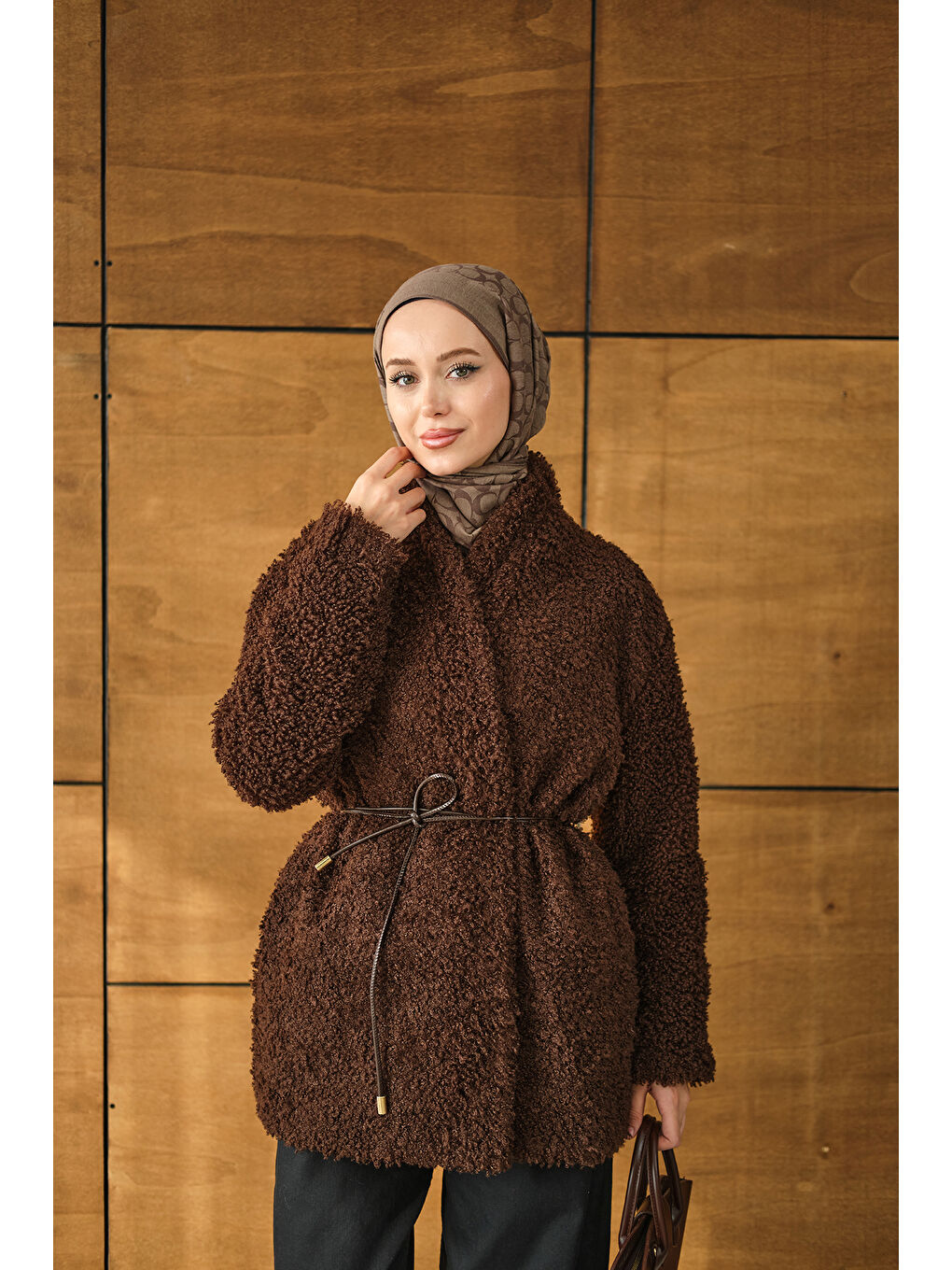 Kadın Astarlı İki İplik Ceket Kahverengi-1