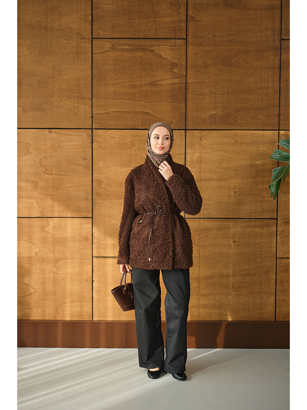 Kadın Astarlı İki İplik Ceket Kahverengi-2