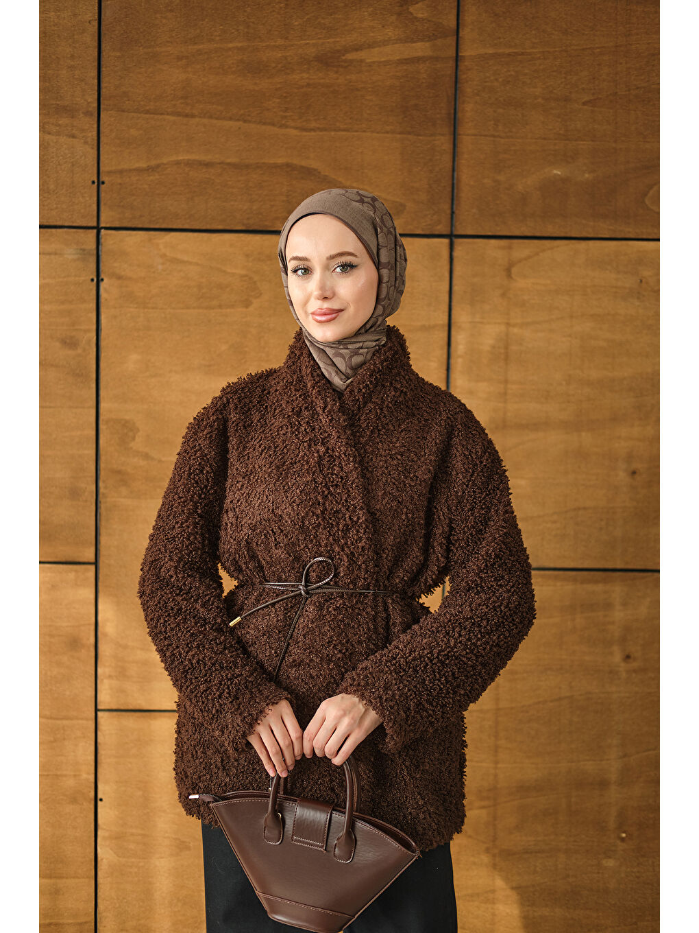 Kadın Astarlı İki İplik Ceket Kahverengi-3