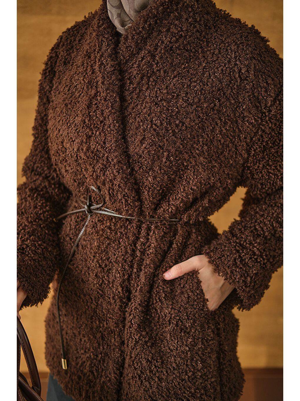 Kadın Astarlı İki İplik Ceket Kahverengi-4