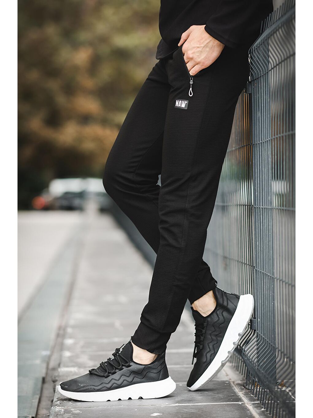 Siyah Naw 402 Lastikli Paça Ottoman Slim Fit Erkek Jogger Eşofman Altı-3