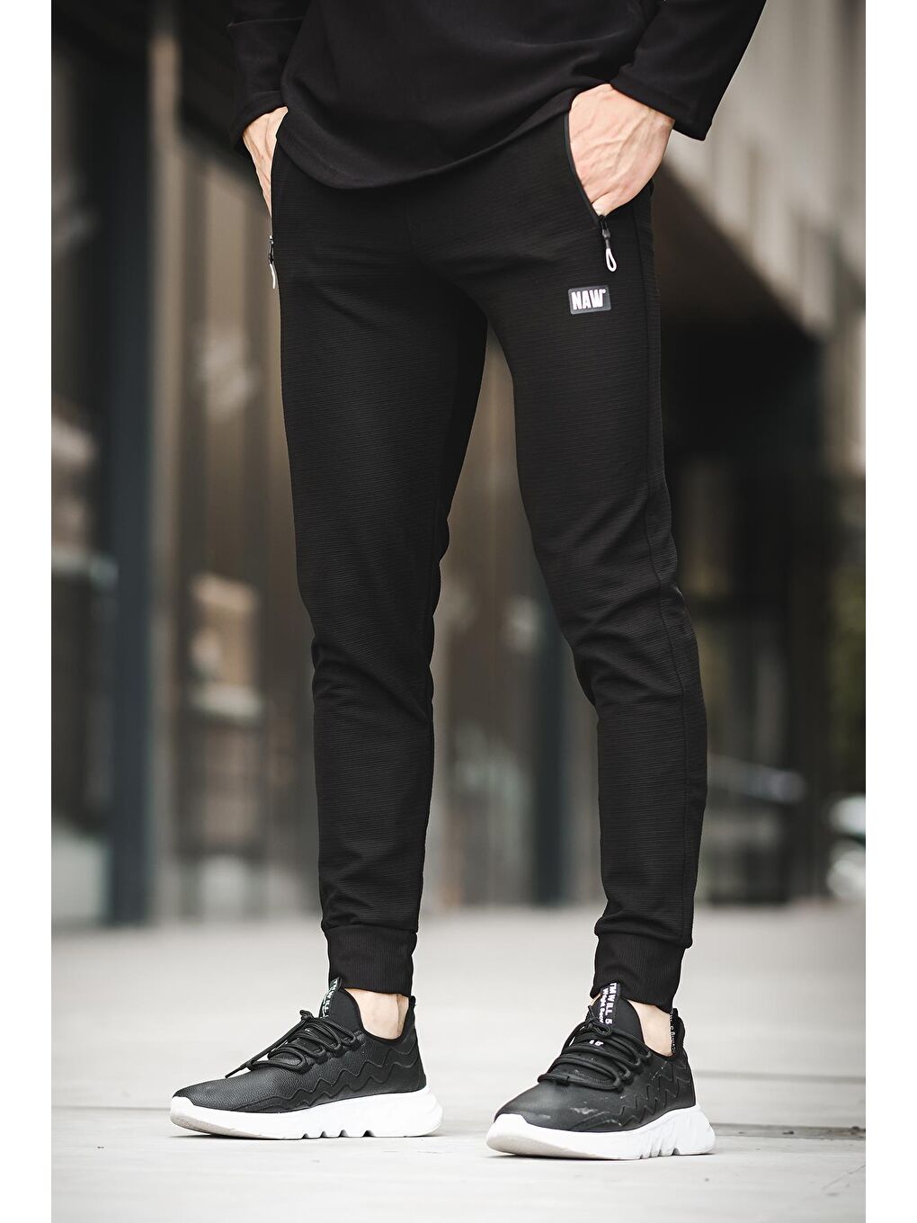 Siyah Naw 402 Lastikli Paça Ottoman Slim Fit Erkek Jogger Eşofman Altı-4