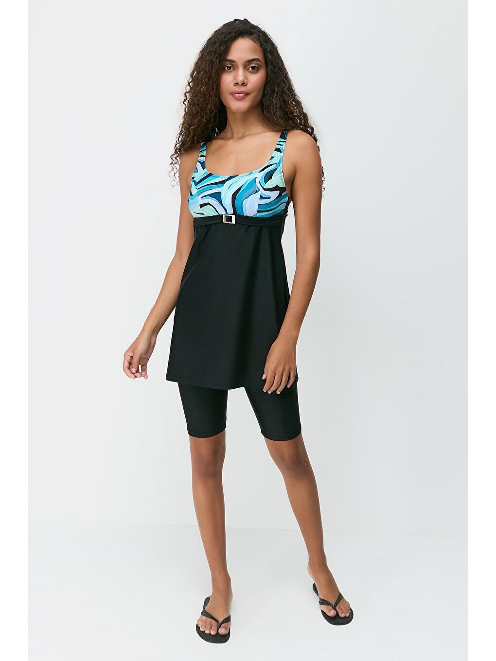 Taytlı Tesettür Mayo  7755 Siyah/Turkuaz