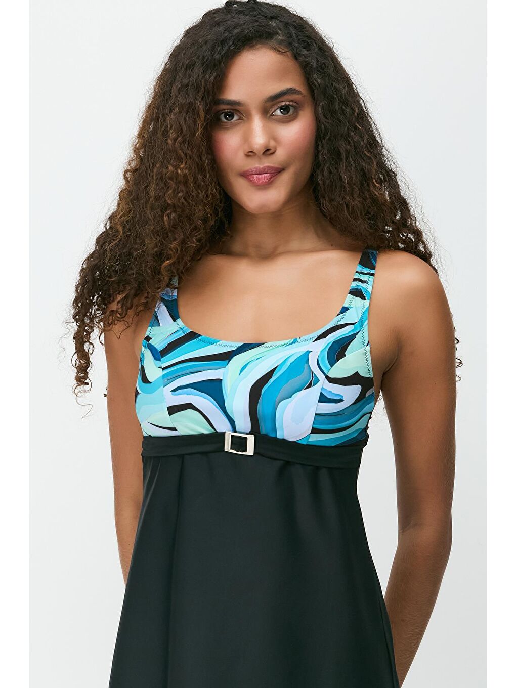 Taytlı Tesettür Mayo  7755 Siyah/Turkuaz-1