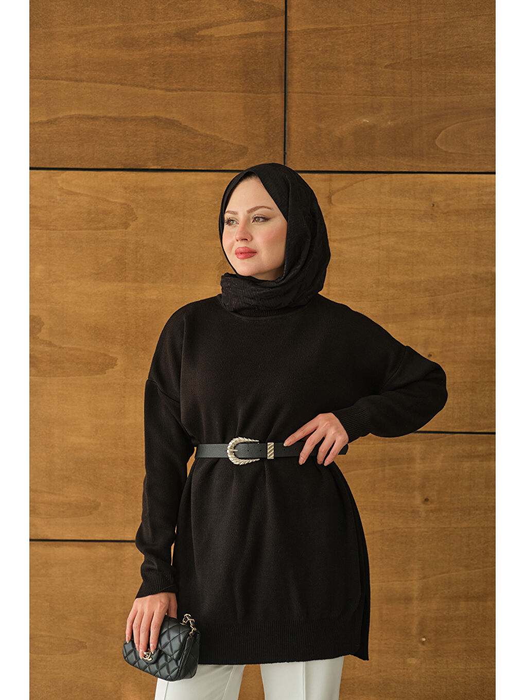 Kadın Basic Triko Tunik Siyah