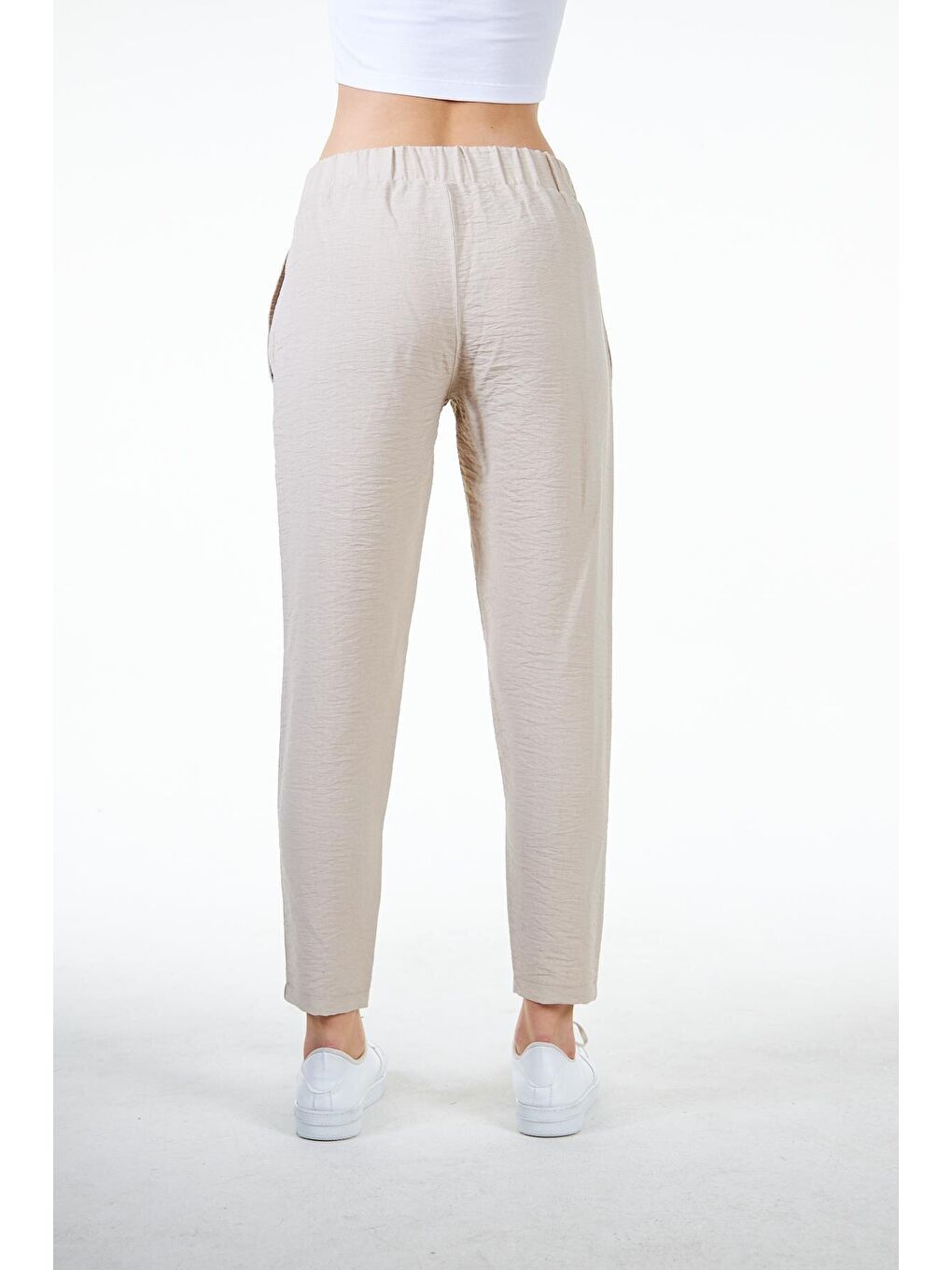 Bej Kadın Keten Görünümlü Carrot Fit Havuç Pantolon - Perla-3