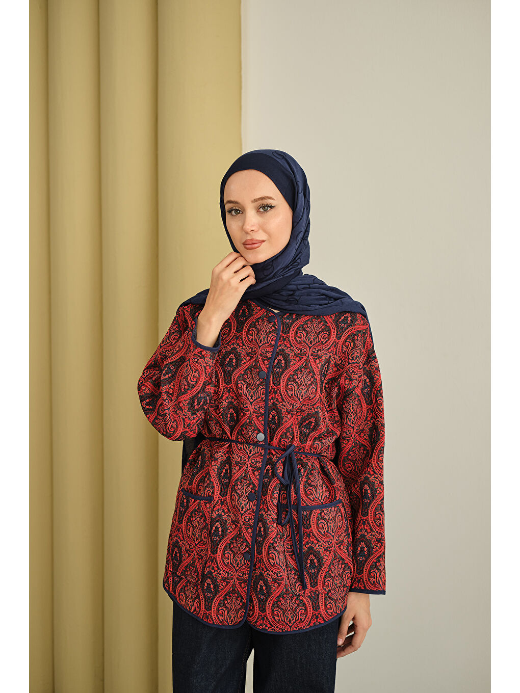 Kadın Etnik Desen Ceket Bordo-1