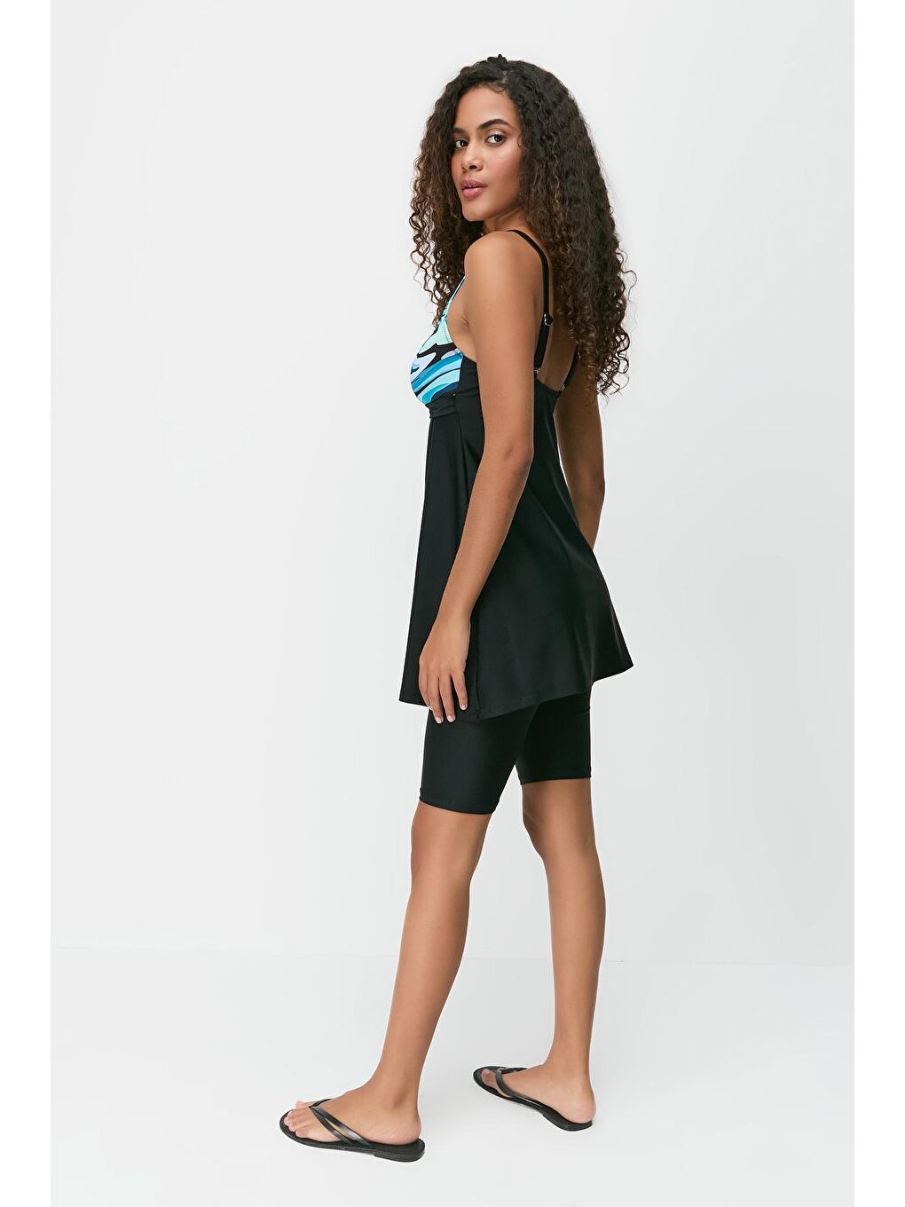 Taytlı Tesettür Mayo  7755 Siyah/Turkuaz-3