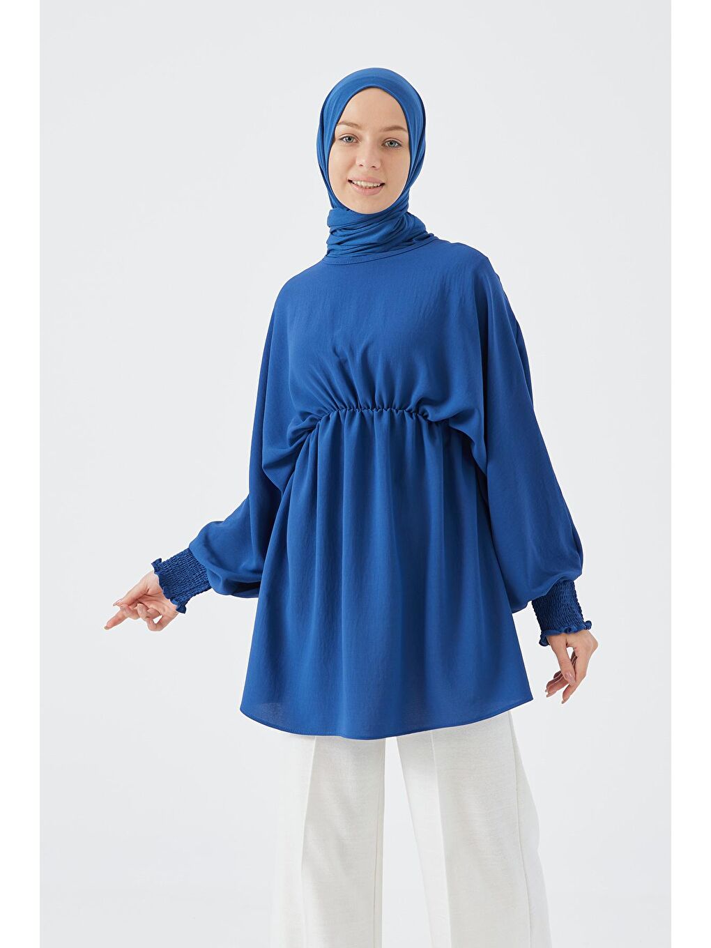 Bisiklet Yaka Kadın Mavi Tunik - 3896