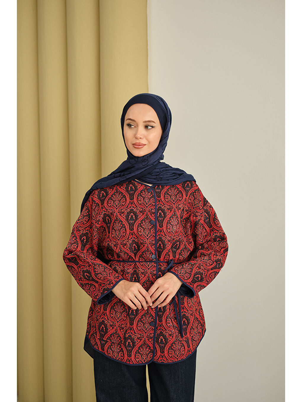 Kadın Etnik Desen Ceket Bordo-3