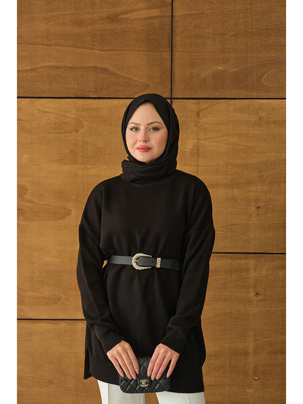 Kadın Basic Triko Tunik Siyah-2