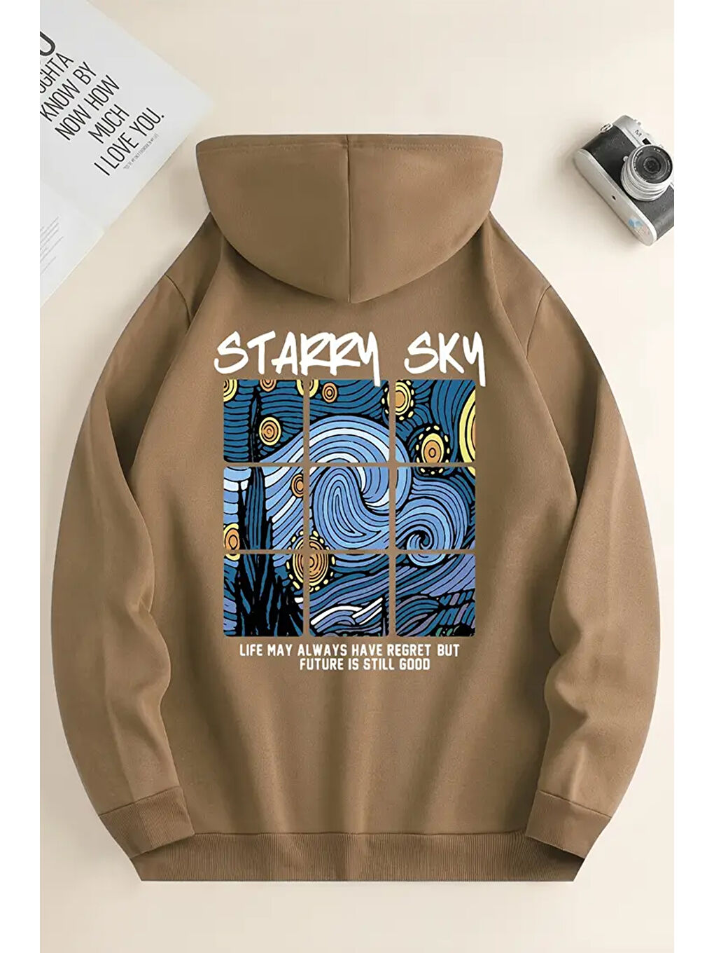 uyguntarz Bej Starry Sky Baskılı Unisex Oversize Sweatshirt