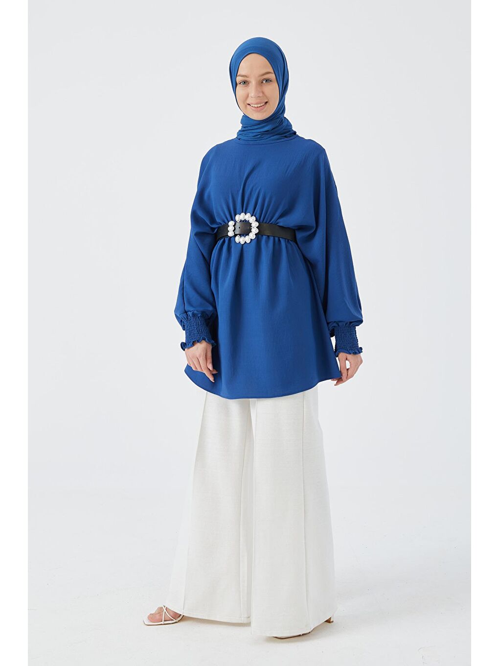 Bisiklet Yaka Kadın Mavi Tunik - 3896-1