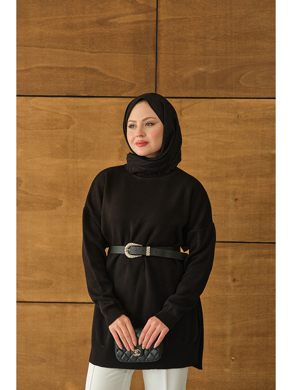 Kadın Basic Triko Tunik Siyah-4