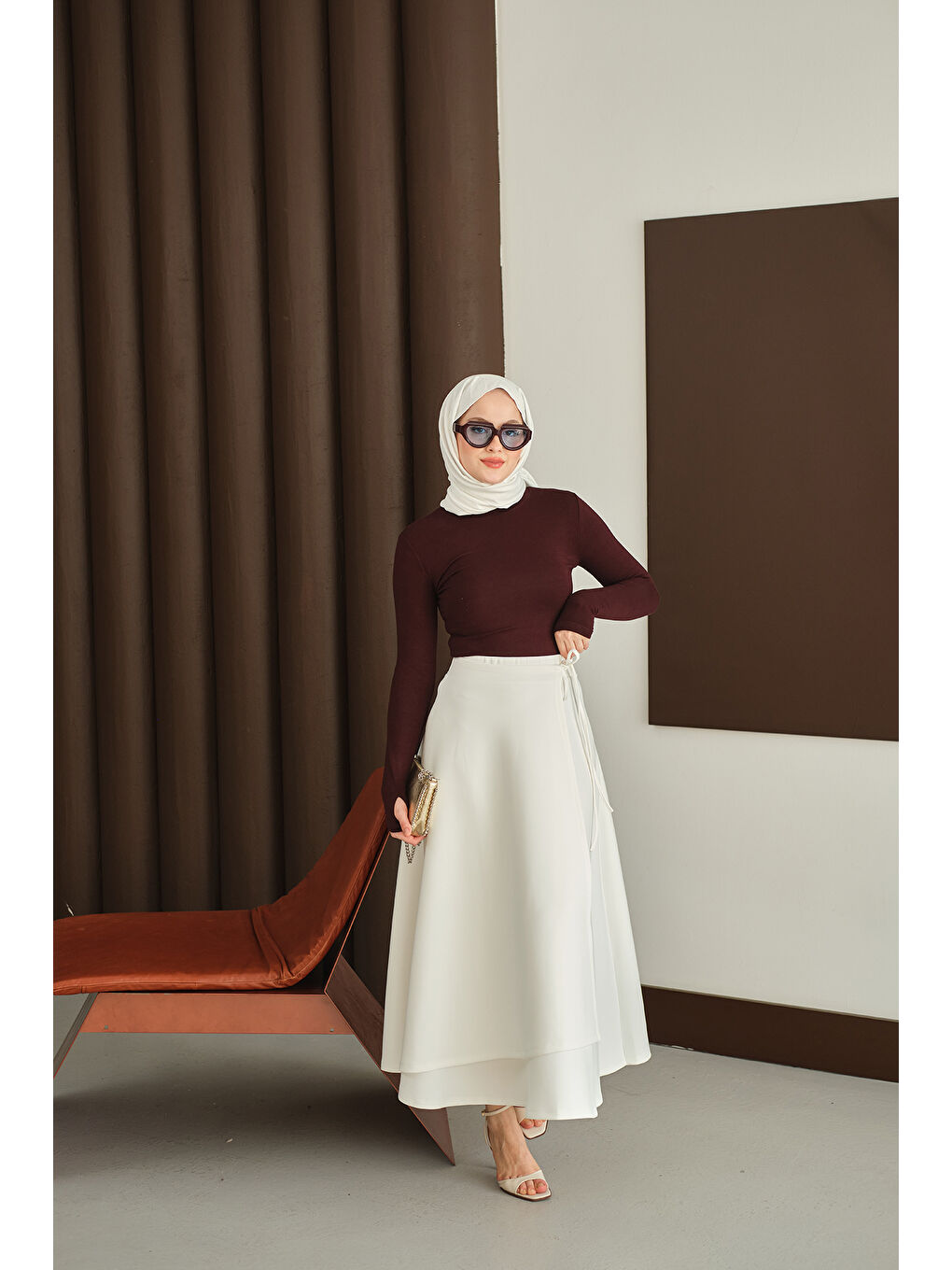 Kadın Kurdele Detay Etek Beyaz-3