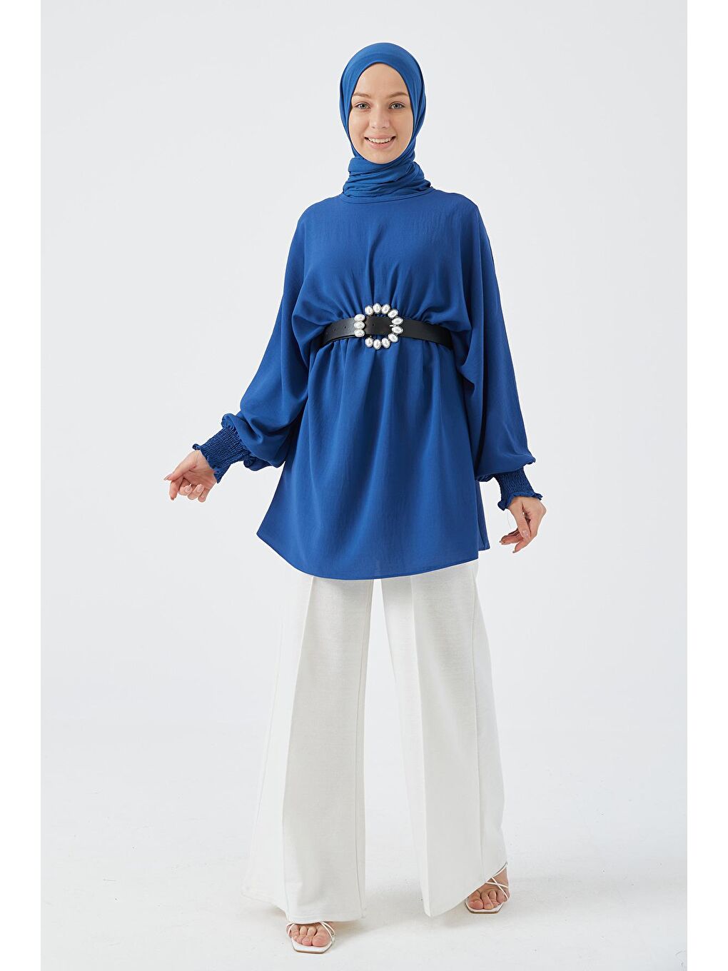 Bisiklet Yaka Kadın Mavi Tunik - 3896-3