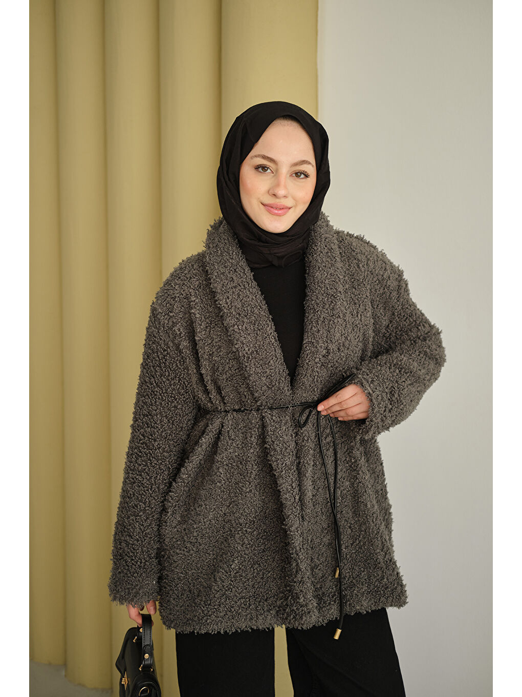 Kadın Astarlı İki İplik Ceket Gri-2