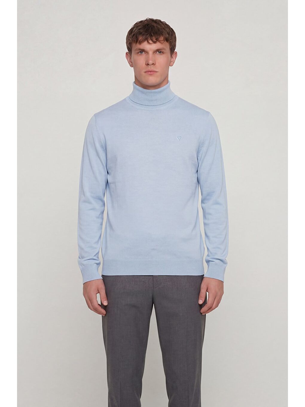 Giotelli Erkek Mavi Normal Kesim Regular Fit Yünlü Dokuma Yarım Balıkçı Yaka Triko Kazak