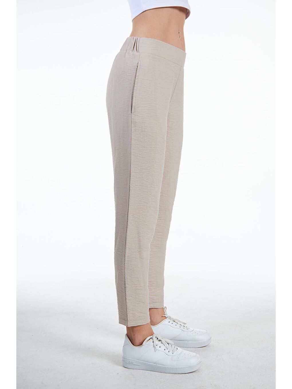 Bej Kadın Keten Görünümlü Carrot Fit Havuç Pantolon - Perla-5