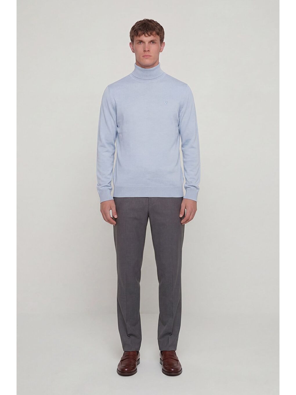 Giotelli Erkek Mavi Normal Kesim Regular Fit Yünlü Dokuma Yarım Balıkçı Yaka Triko Kazak-1