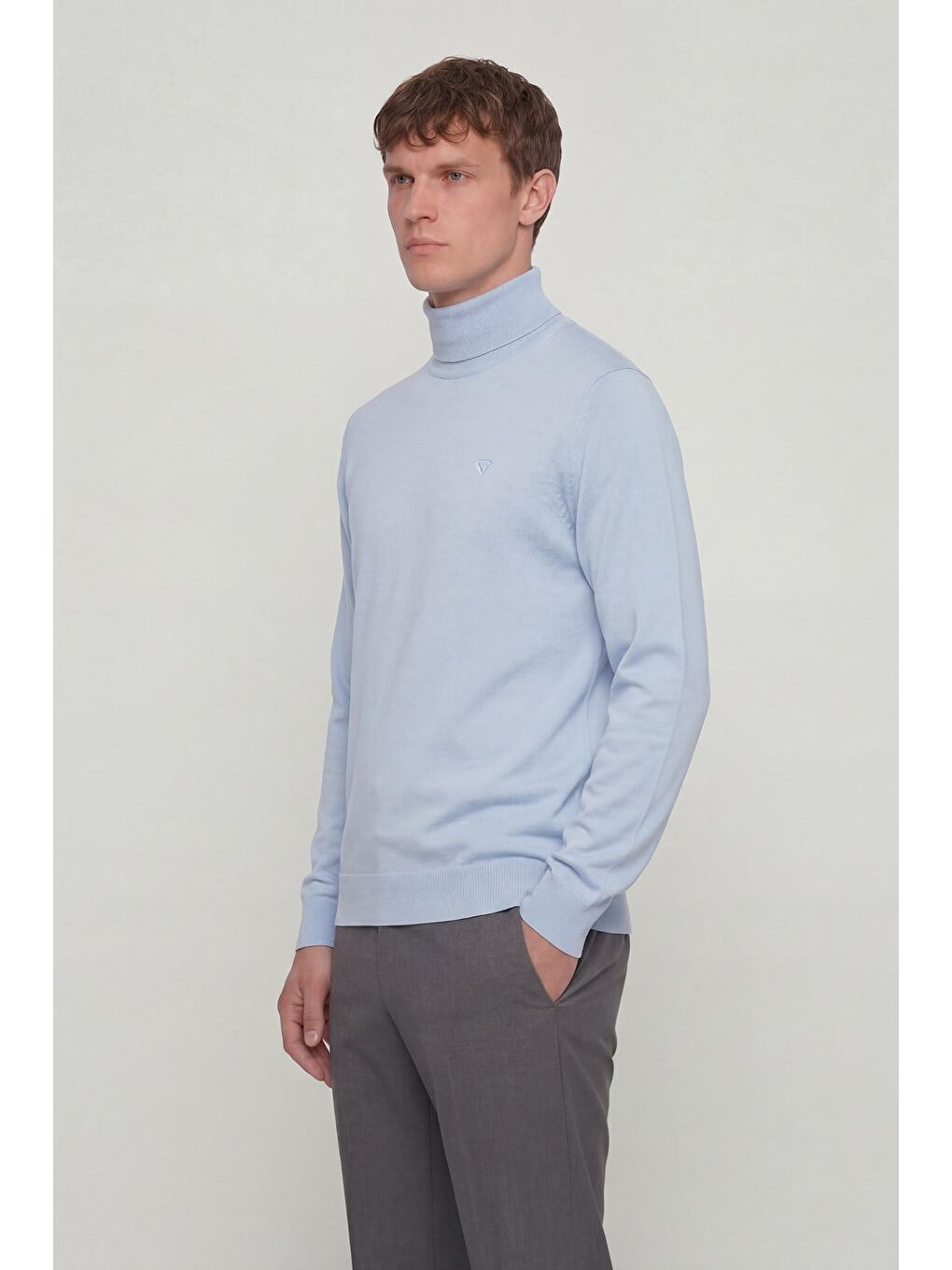 Giotelli Erkek Mavi Normal Kesim Regular Fit Yünlü Dokuma Yarım Balıkçı Yaka Triko Kazak-2