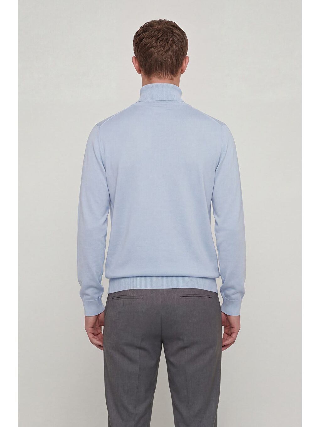 Giotelli Erkek Mavi Normal Kesim Regular Fit Yünlü Dokuma Yarım Balıkçı Yaka Triko Kazak-3