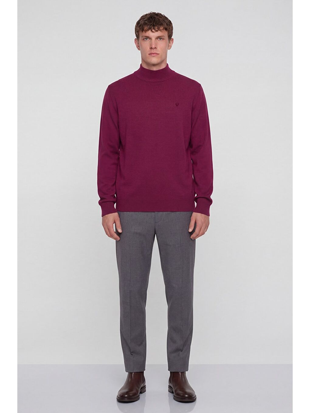 Kırmızı Giotelli Erkek Vişne Normal Kesim Regular Fit Yünlü Dokuma Yarım Balıkçı Yaka Triko Kazak-1