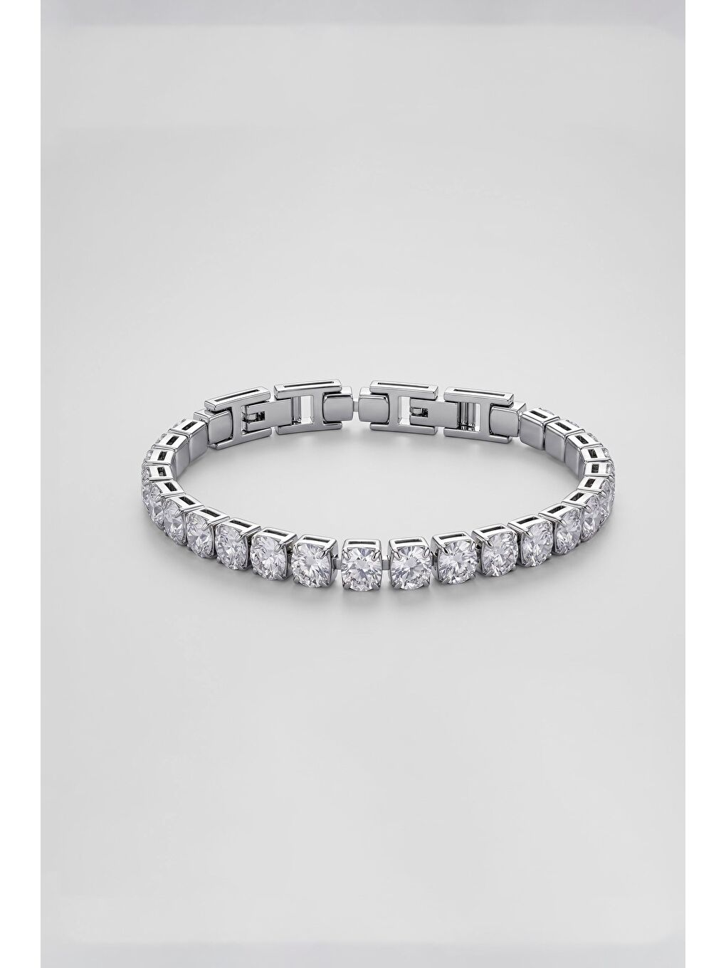 Gri Unisex Taşlı Tenis Çelik Bileklik Gümüş