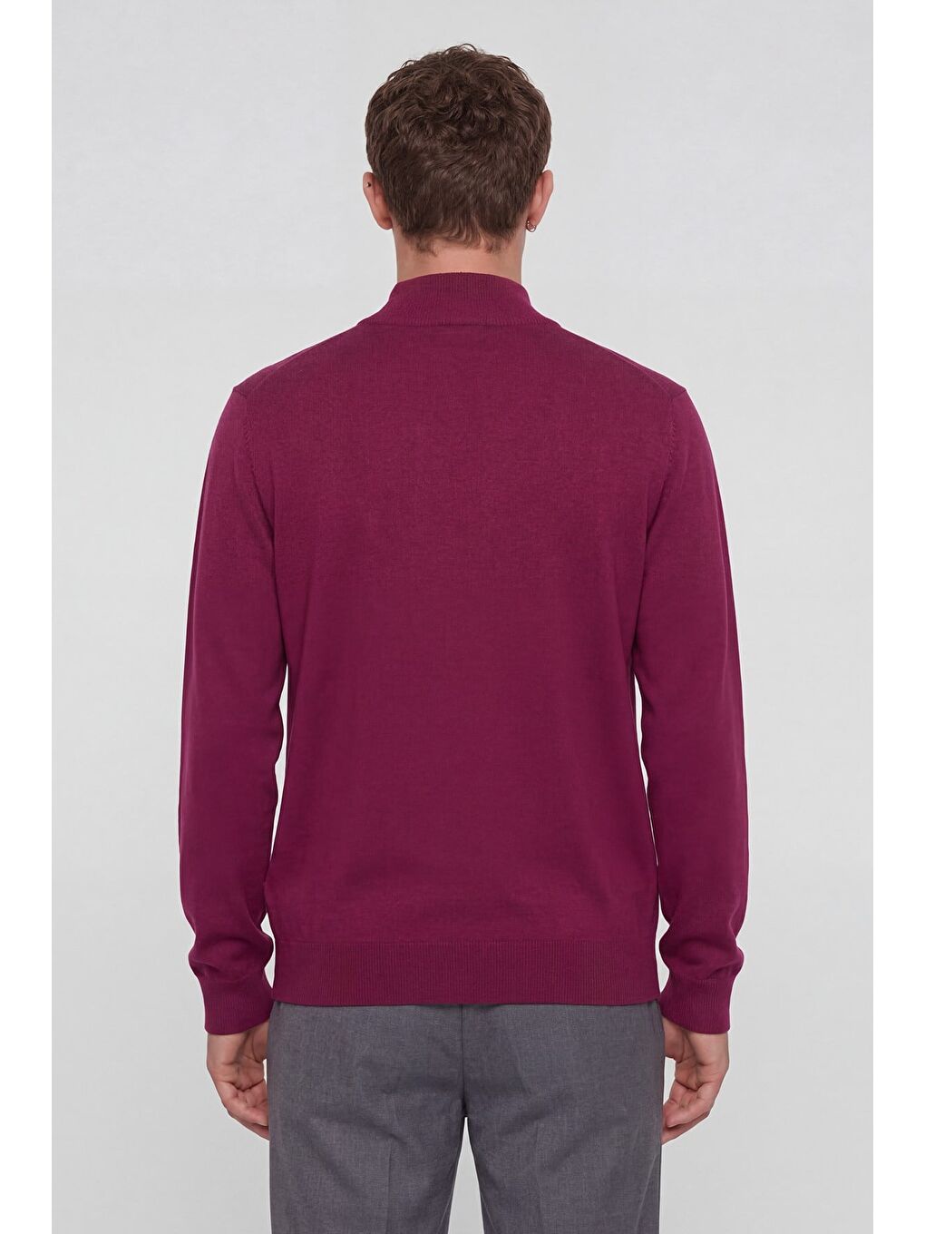 Kırmızı Giotelli Erkek Vişne Normal Kesim Regular Fit Yünlü Dokuma Yarım Balıkçı Yaka Triko Kazak-3